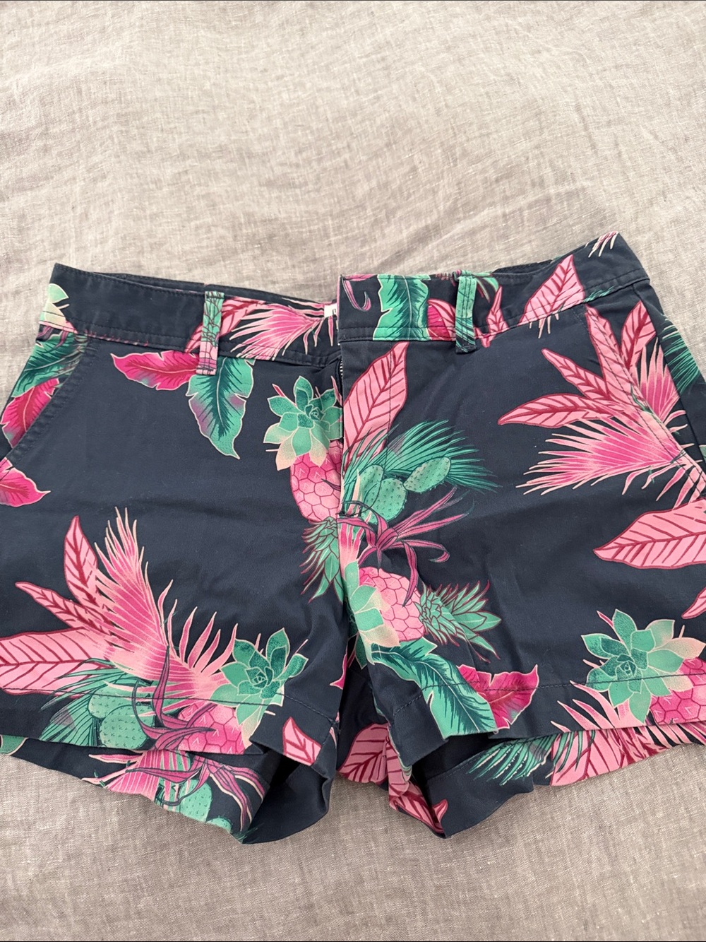 GAP Navy Tropical Print Bermudas with Pink & Green Accents